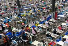 An overhead view of a garment factory in Ethiopia